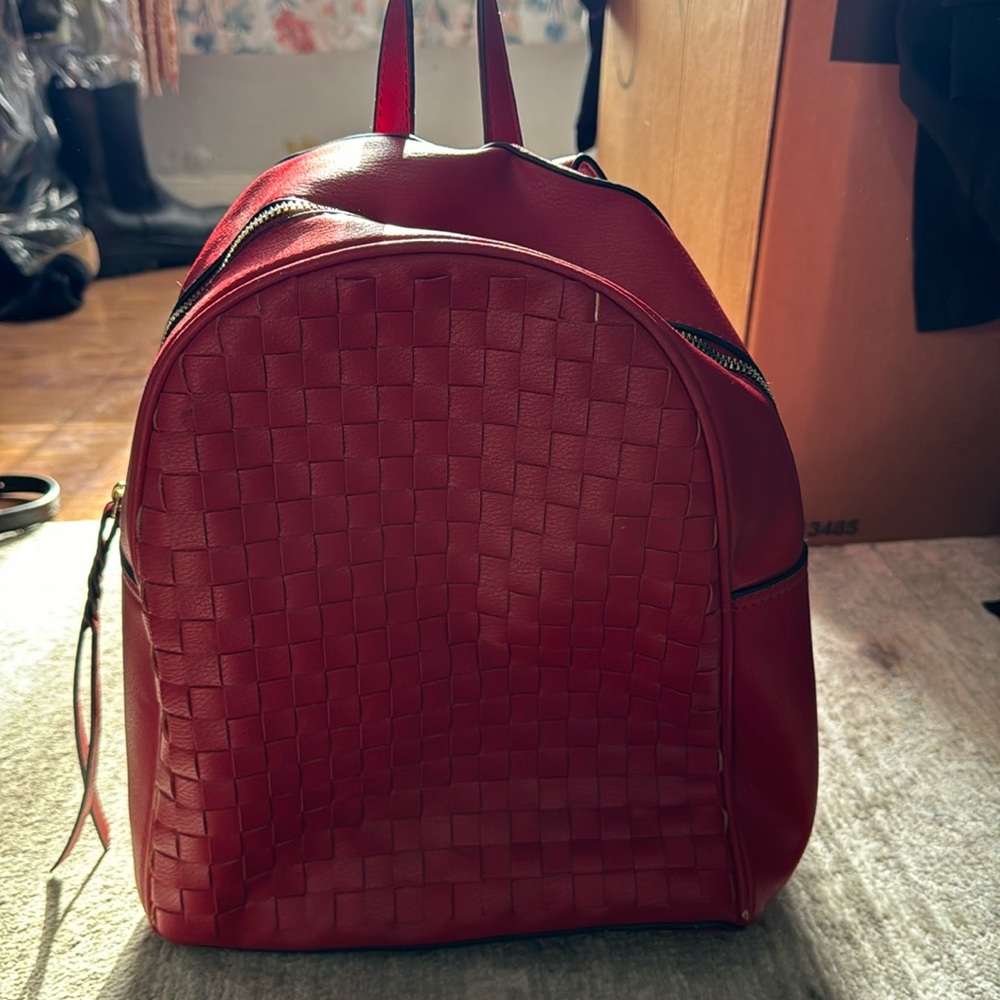 Red woven medium mini backpack